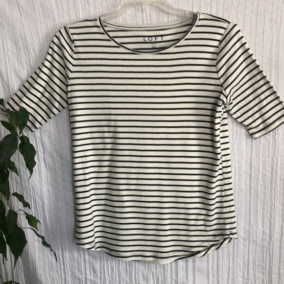 LOFT & KATE HILL Size PS black zip up hoodie & nautical cream & navy stripes top - Picture 6 of 12